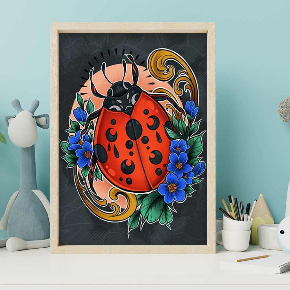 Flower And Ladybug - Full Round Drill Diamond Painting 30*40CM