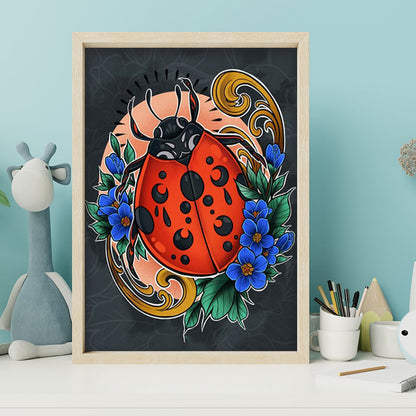 Flower And Ladybug - Full Round Drill Diamond Painting 30*40CM