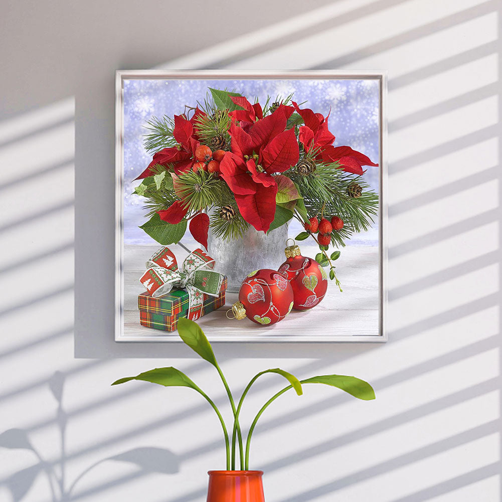 Christmas Red Poinsettia Flower - Full Round Drill Diamond Painting 40*40CM