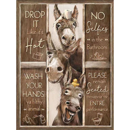 English Calligraphy And Painting Of Three Donkeys - Full Round Drill Diamond Painting 45*60CM