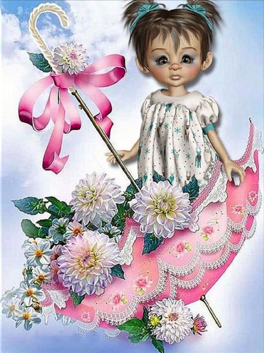 Umbrella Big Eyes Girl - Full Round Drill Diamond Painting 30*40CM