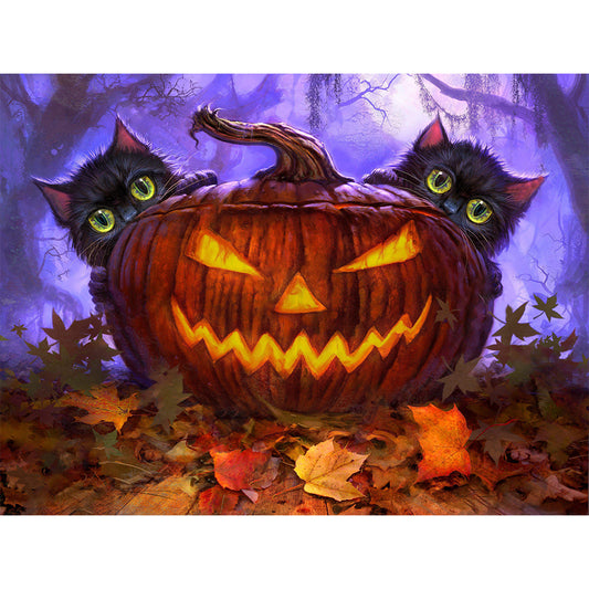 Black Cat Behind Pumpkin - Full Square Drill Diamond Painting 40*30CM