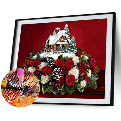 Christmas House On Roses - Full Square Drill Diamond Painting 50*40CM