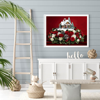 Christmas House On Roses - Full Square Drill Diamond Painting 50*40CM