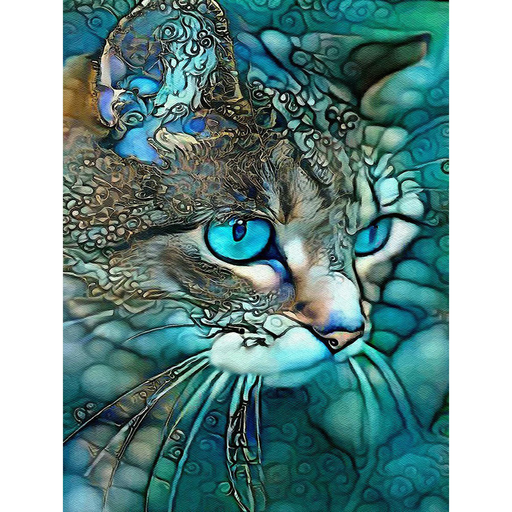 Blue Cat - Full Round Drill Diamond Painting 40*50CM