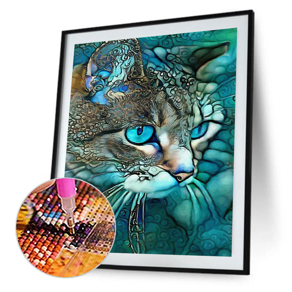 Blue Cat - Full Round Drill Diamond Painting 40*50CM