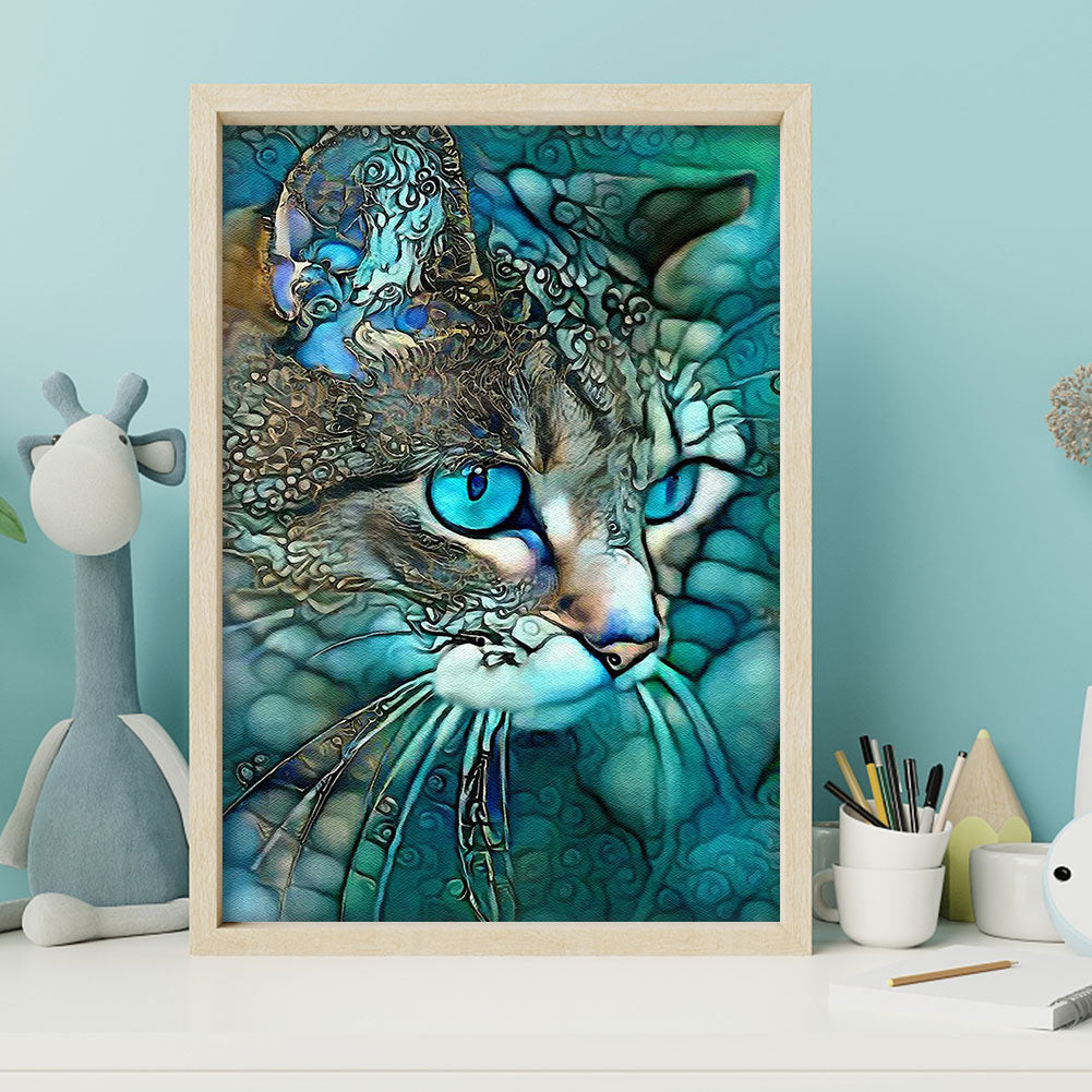 Blue Cat - Full Round Drill Diamond Painting 40*50CM