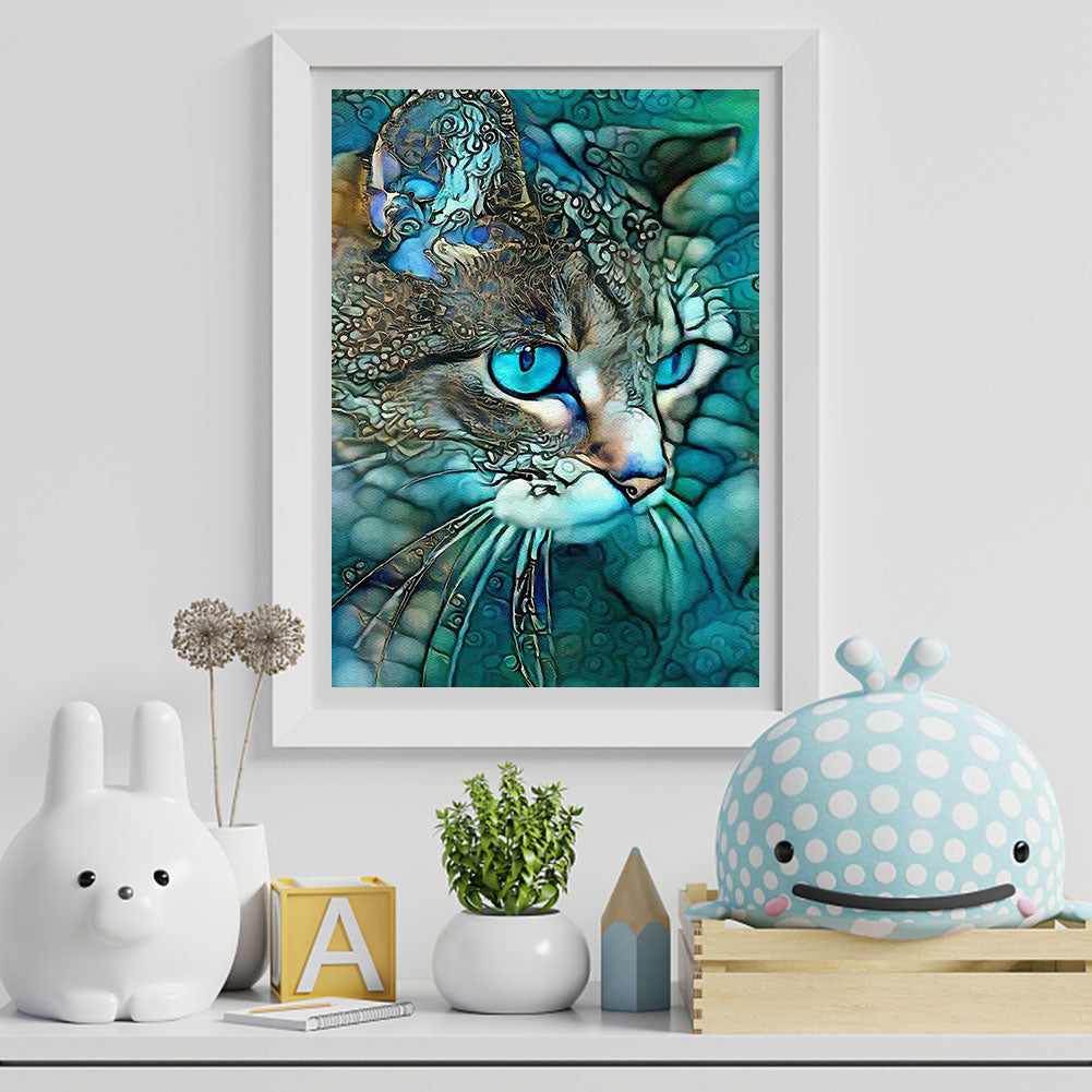 Blue Cat - Full Round Drill Diamond Painting 40*50CM