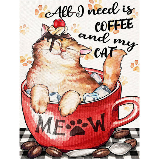 Alphabet Coffee Cat - Full Round Drill Diamond Painting 40*50CM