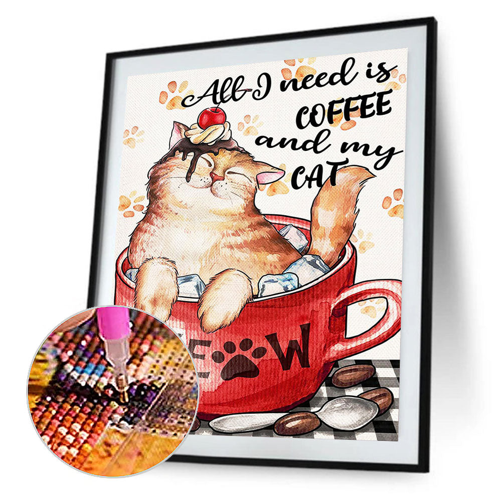 Alphabet Coffee Cat - Full Round Drill Diamond Painting 40*50CM