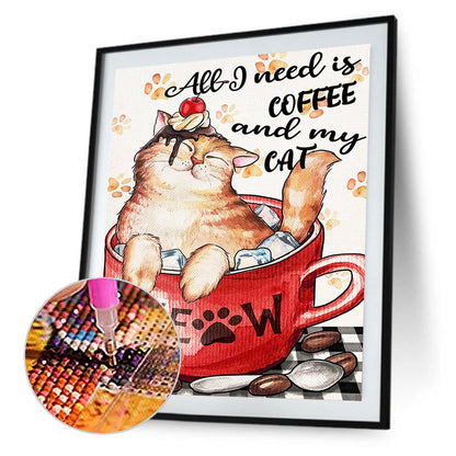 Alphabet Coffee Cat - Full Round Drill Diamond Painting 40*50CM
