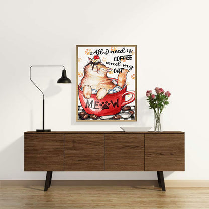 Alphabet Coffee Cat - Full Round Drill Diamond Painting 40*50CM