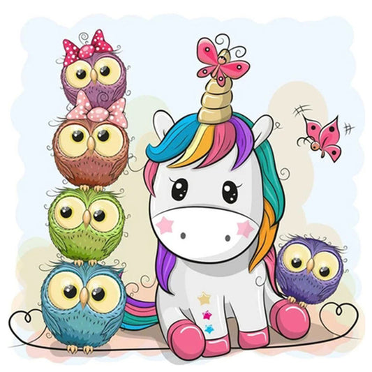 Colorful Unicorn And Owl - Full Round Drill Diamond Painting 30*30CM