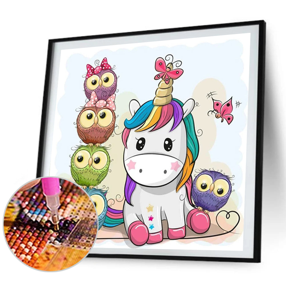 Colorful Unicorn And Owl - Full Round Drill Diamond Painting 30*30CM