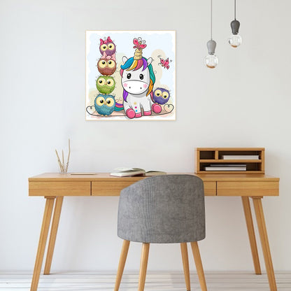 Colorful Unicorn And Owl - Full Round Drill Diamond Painting 30*30CM