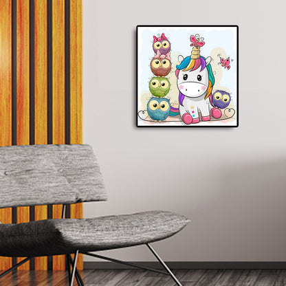 Colorful Unicorn And Owl - Full Round Drill Diamond Painting 30*30CM