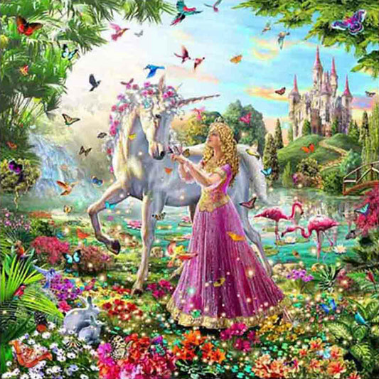 The Princess' Garden And The Unicorn - Full Square Drill Diamond Painting 30*30CM