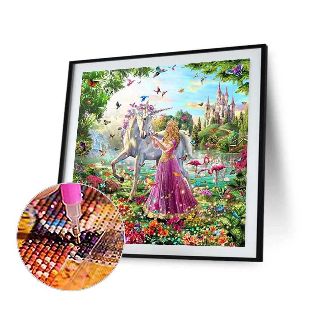 The Princess' Garden And The Unicorn - Full Square Drill Diamond Painting 30*30CM