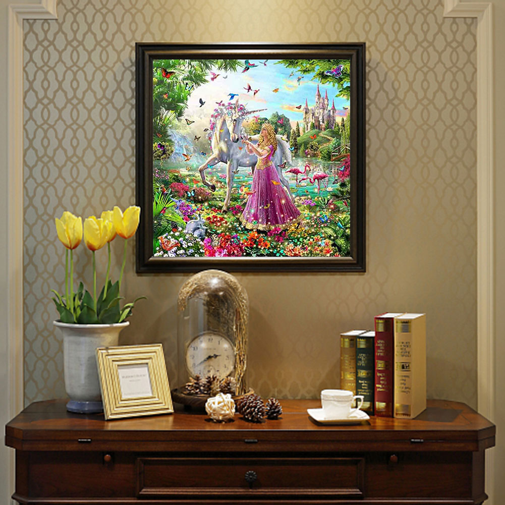 The Princess' Garden And The Unicorn - Full Square Drill Diamond Painting 30*30CM