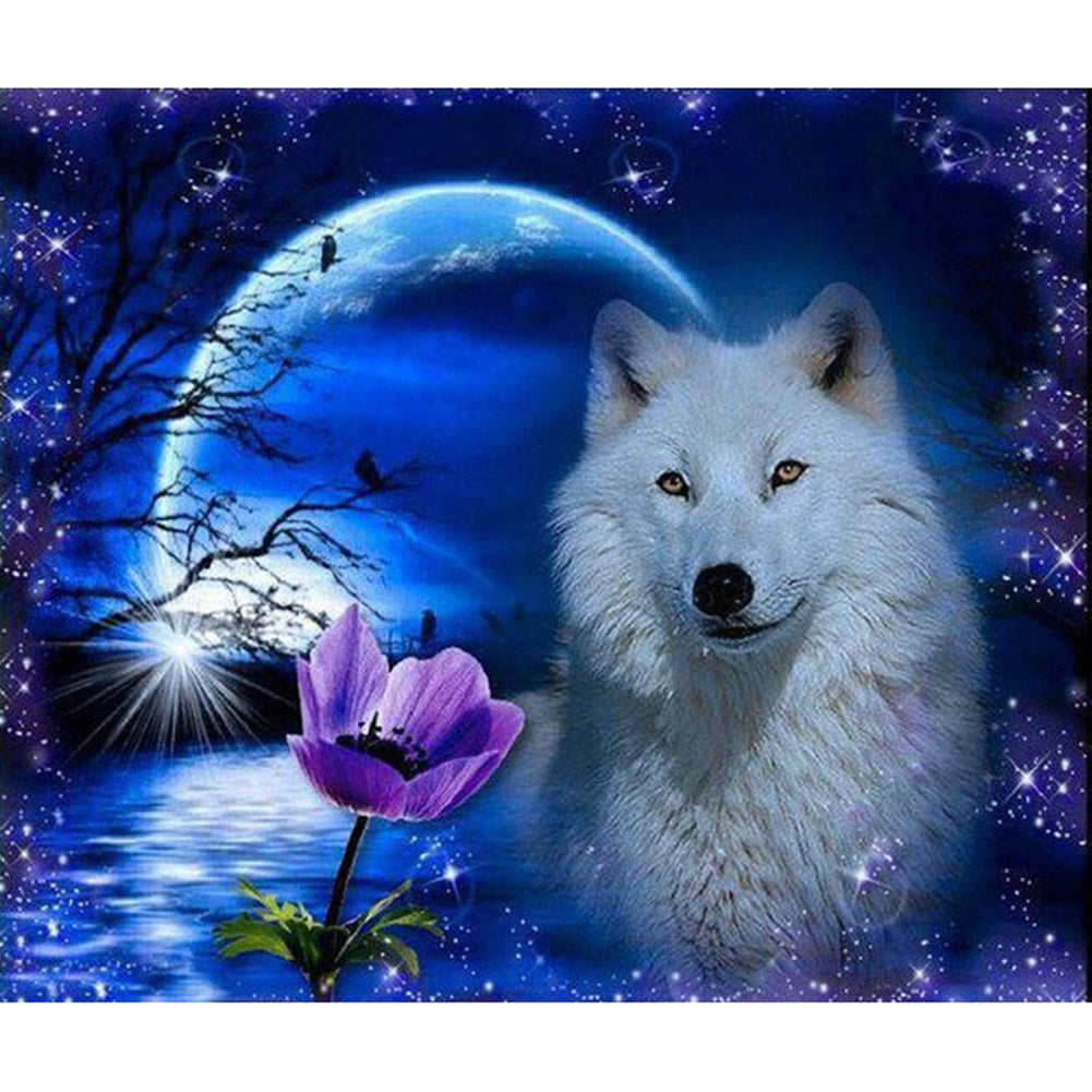 White Wolf In The Moonlight - Full Square Drill Diamond Painting 40*30CM