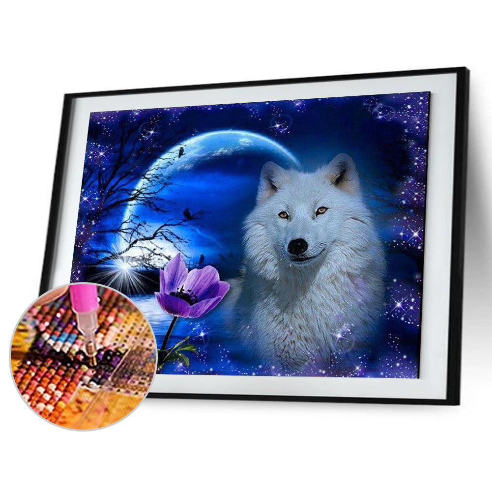 White Wolf In The Moonlight - Full Square Drill Diamond Painting 40*30CM