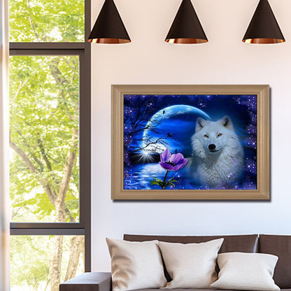 White Wolf In The Moonlight - Full Square Drill Diamond Painting 40*30CM