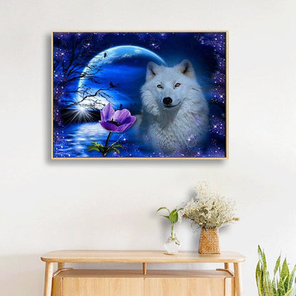 White Wolf In The Moonlight - Full Square Drill Diamond Painting 40*30CM