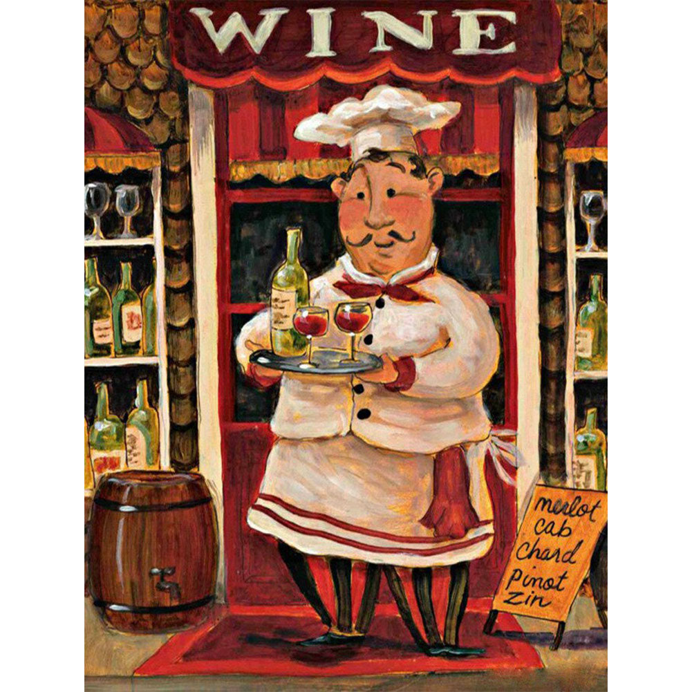 Wine Chef Food Bread - Full Round Drill Diamond Painting 30*40CM