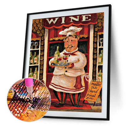 Wine Chef Food Bread - Full Round Drill Diamond Painting 30*40CM