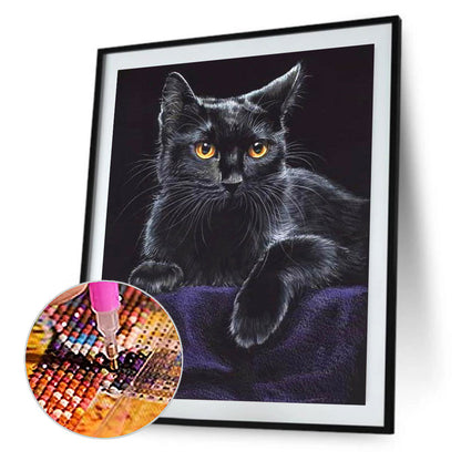 Black Cat Portrait - Full Round Drill Diamond Painting 30*40CM