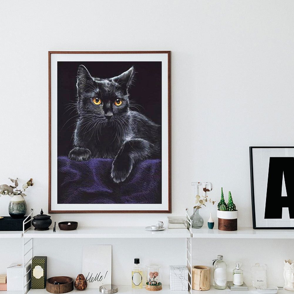 Black Cat Portrait - Full Round Drill Diamond Painting 30*40CM