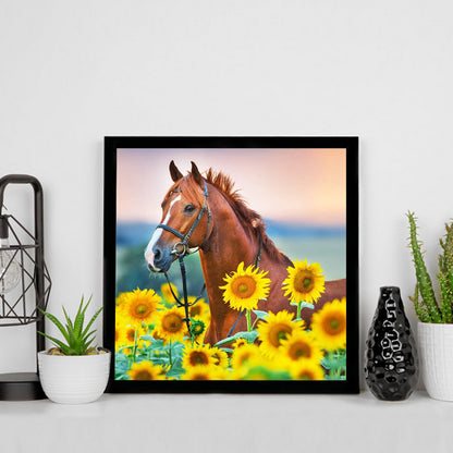 Red Horse In Sunflower Field - Full Square Drill Diamond Painting 30*30CM