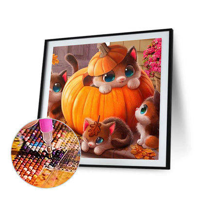 Big-Eyed Cat In Pumpkin - Full Round Drill Diamond Painting 40*40CM