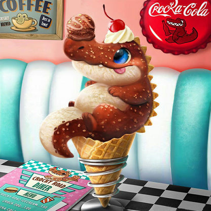 Ice Cream Crocodile - Full Round Drill Diamond Painting 40*40CM