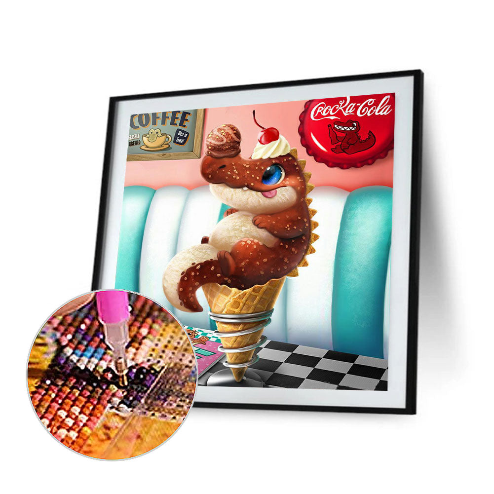 Ice Cream Crocodile - Full Round Drill Diamond Painting 40*40CM