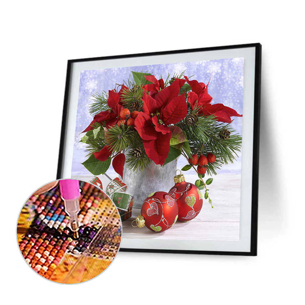 Christmas Poinsettia - Full Round Drill Diamond Painting 50*50CM