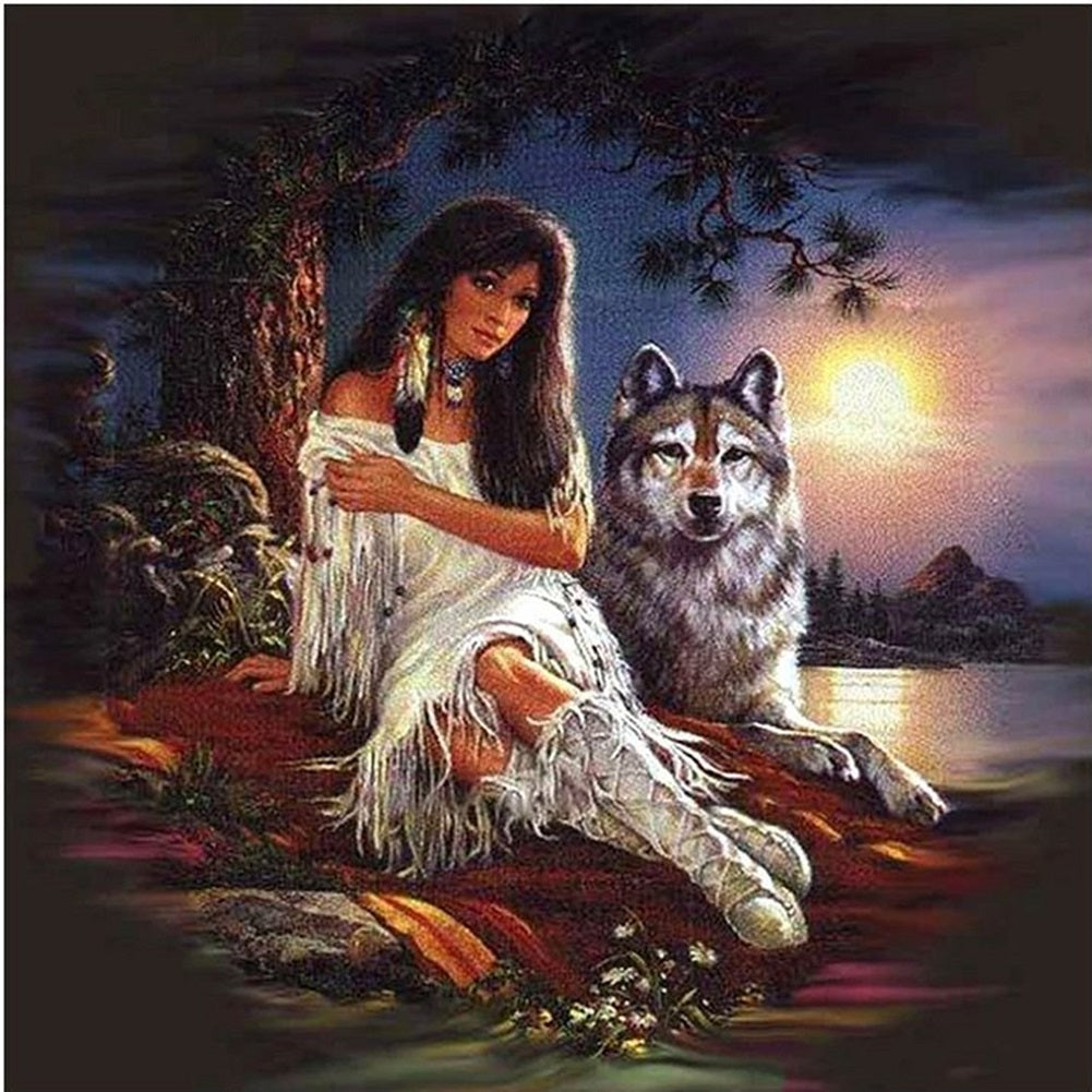 Girl And Wolf - Full Square Drill Diamond Painting 50*50CM