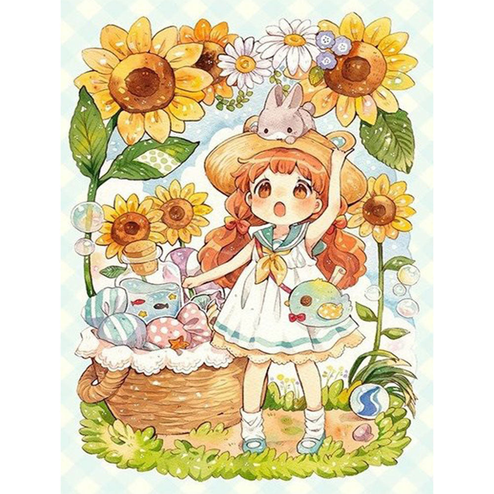 Sunflower Girl - Full Round Drill Diamond Painting 40*50CM