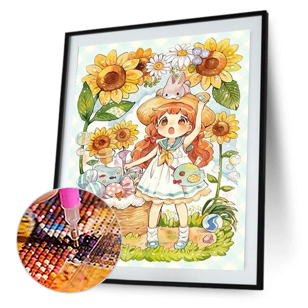 Sunflower Girl - Full Round Drill Diamond Painting 40*50CM