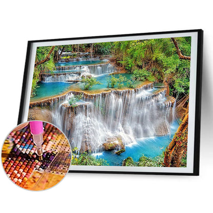 Forest Waterfall - Full Round Drill Diamond Painting 60*50CM