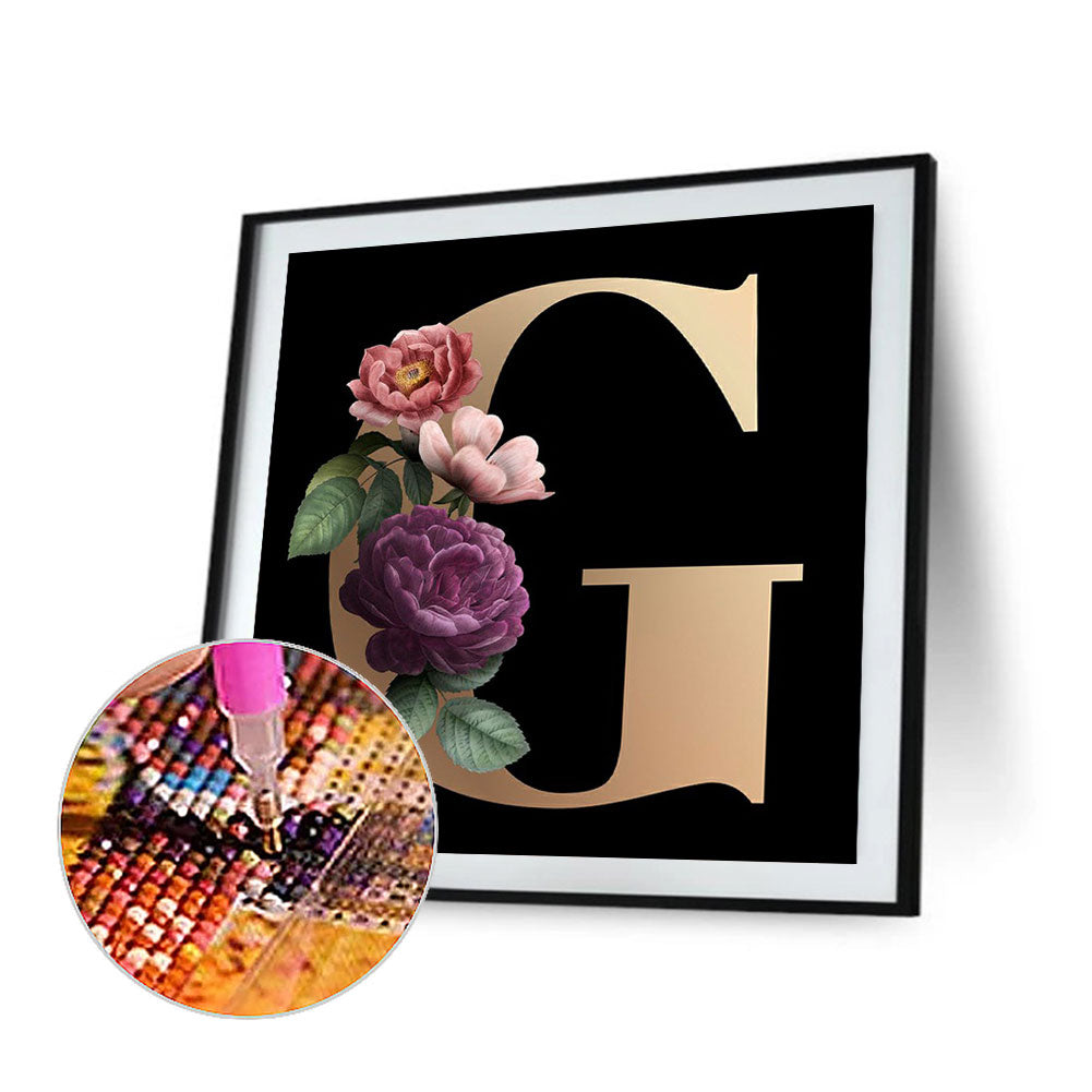 Dark Flower Letter G - Full Square Drill Diamond Painting 45*45CM