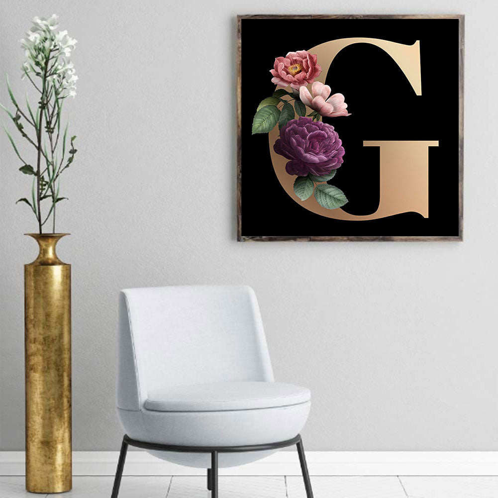 Dark Flower Letter G - Full Square Drill Diamond Painting 45*45CM