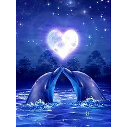 Dolphin Kiss Under The Moonlight Of Love - Full Round Drill Diamond Painting 40*50CM