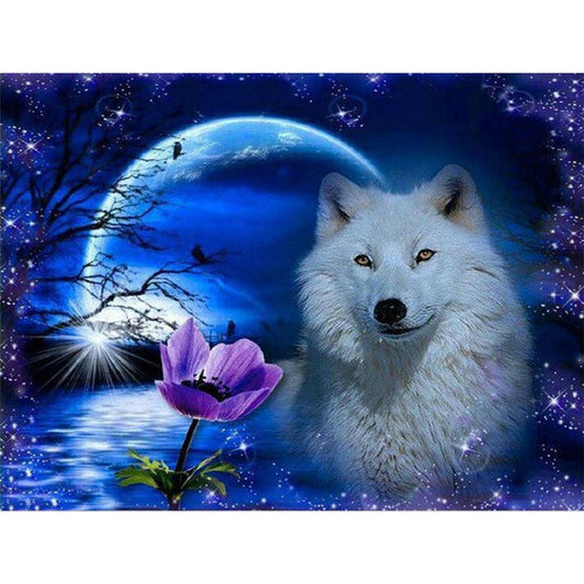 Arctic Wolf Under The Moon - Full Round Drill Diamond Painting 50*40CM