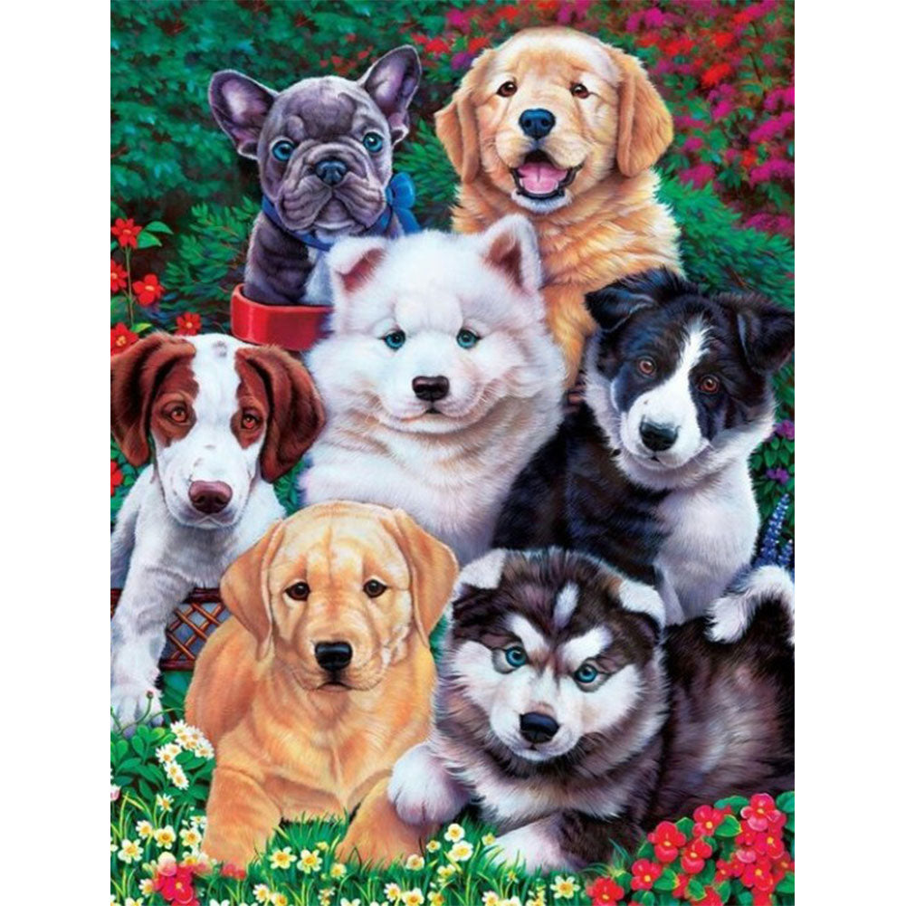 Puppy Party - Full Round Drill Diamond Painting 30*40CM