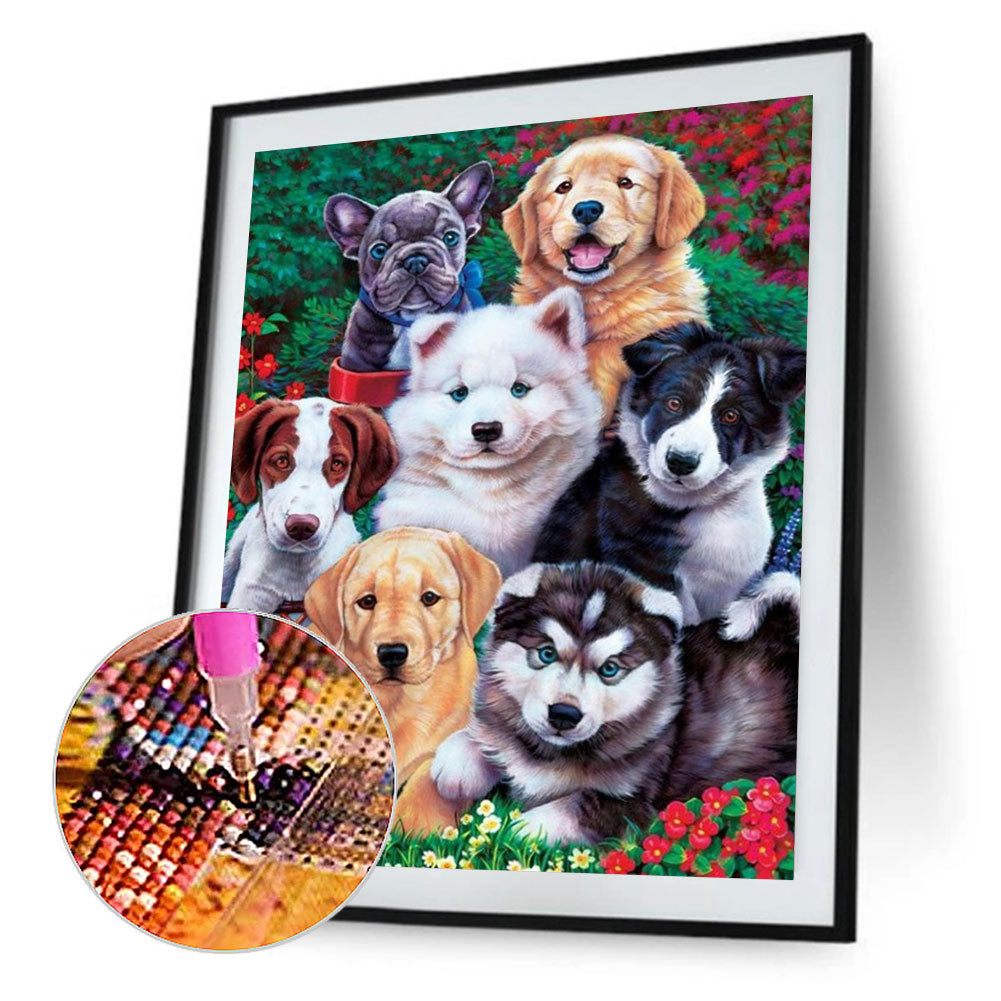 Puppy Party - Full Round Drill Diamond Painting 30*40CM