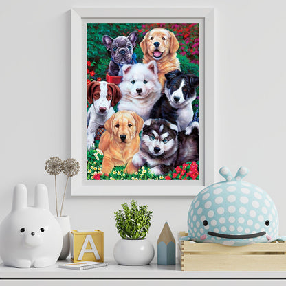 Puppy Party - Full Round Drill Diamond Painting 30*40CM