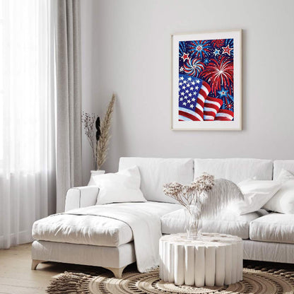 American Flag Fireworks - Full Round Drill Diamond Painting 50*60CM