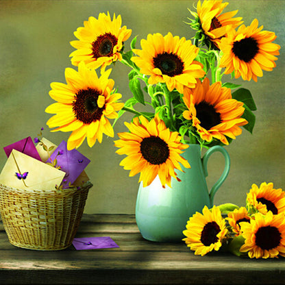 Desktop Sunflower Vase - Full Round Drill Diamond Painting 40*40CM