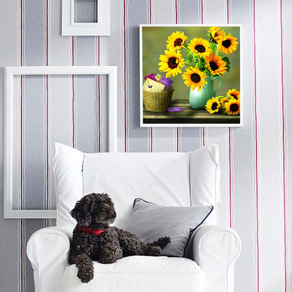 Desktop Sunflower Vase - Full Round Drill Diamond Painting 40*40CM